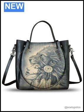 Genuine Leather Hand Painted Satchel Handbag Shoulder Crossbody Tote